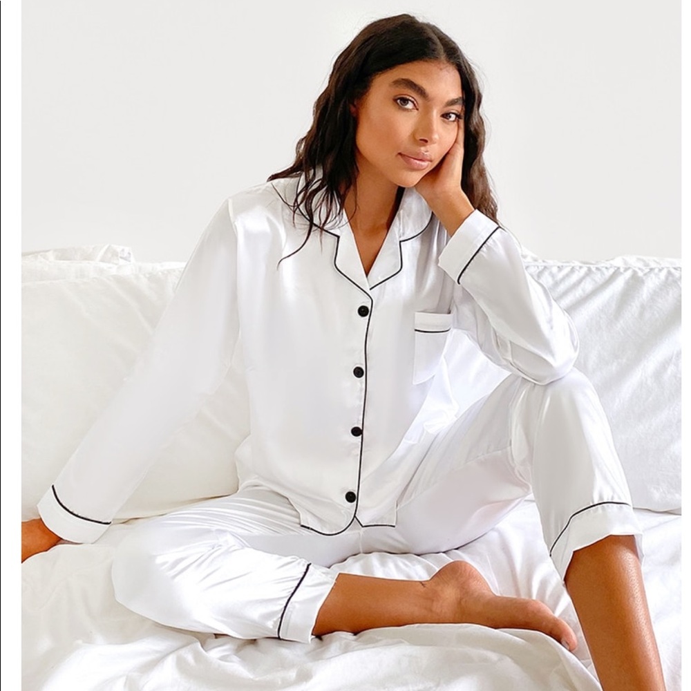 White satin pj set